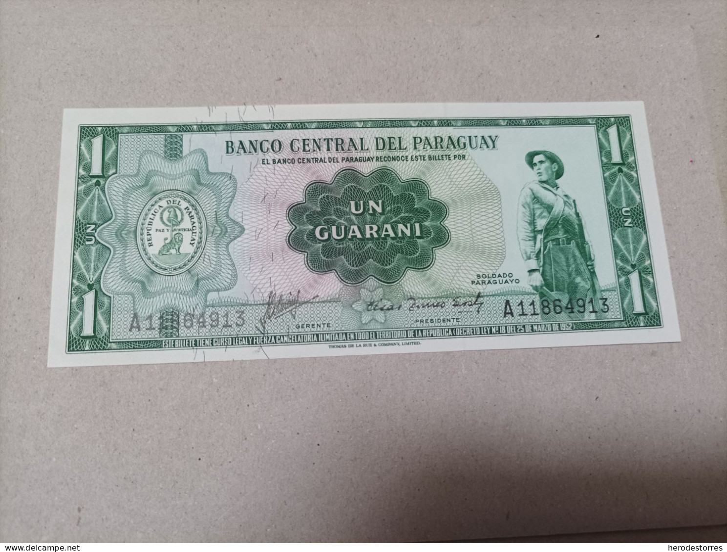 Billete Paraguay, 1 Guaraní, Año 1952, Serie A, UNC - Paraguay