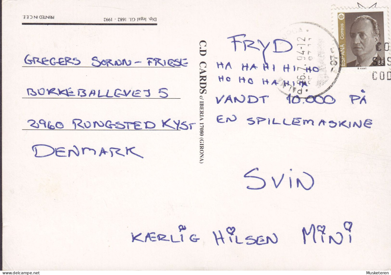 Spain PPC Burger Pig 1994 To RUNGSTED KYST Denmark (2 Scans) - Pigs