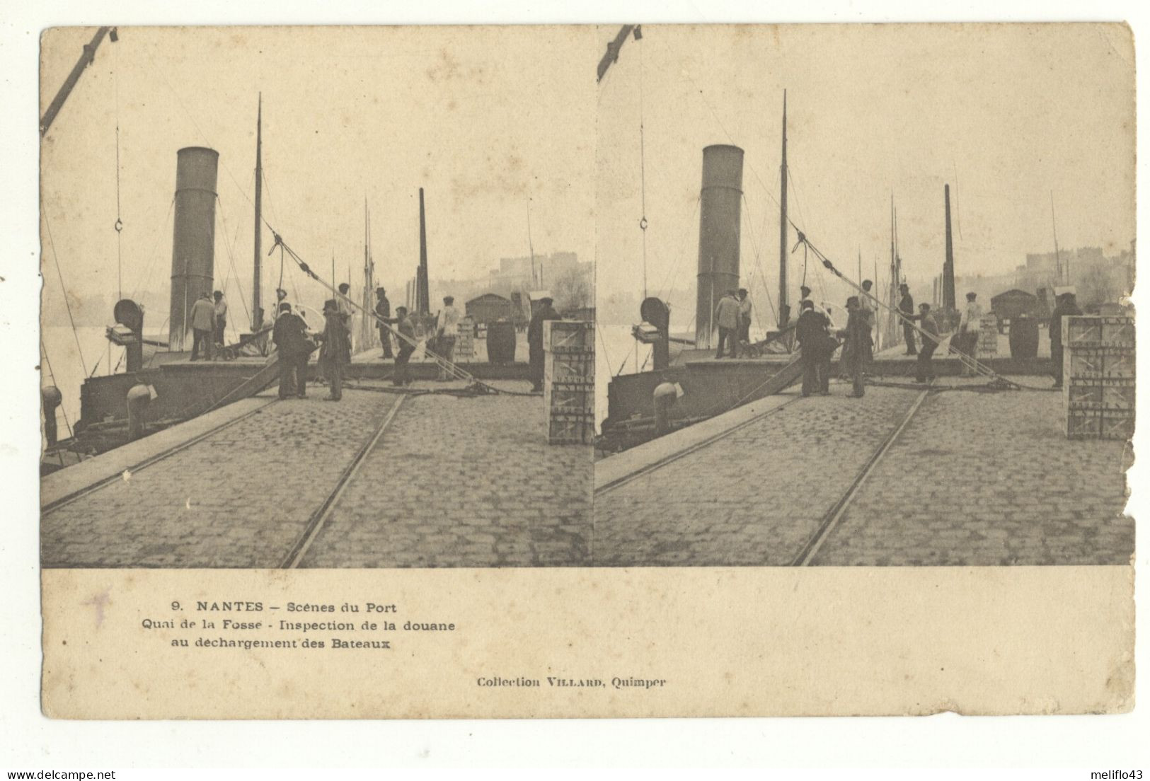 44/ CPA A 1900 Stéréoscopique - Nantes - Inspection De La Douane Au Déchargement Des Bateaux - Nantes