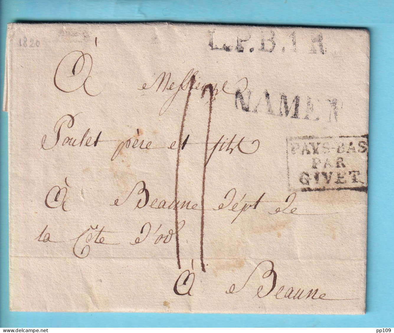 PRECURSEUR  Avec Cont. 3 Avril 1820 NAMEN Pays-Bas Par Givet Vers Beaune France  - 1830-1849 (Onafhankelijk België)