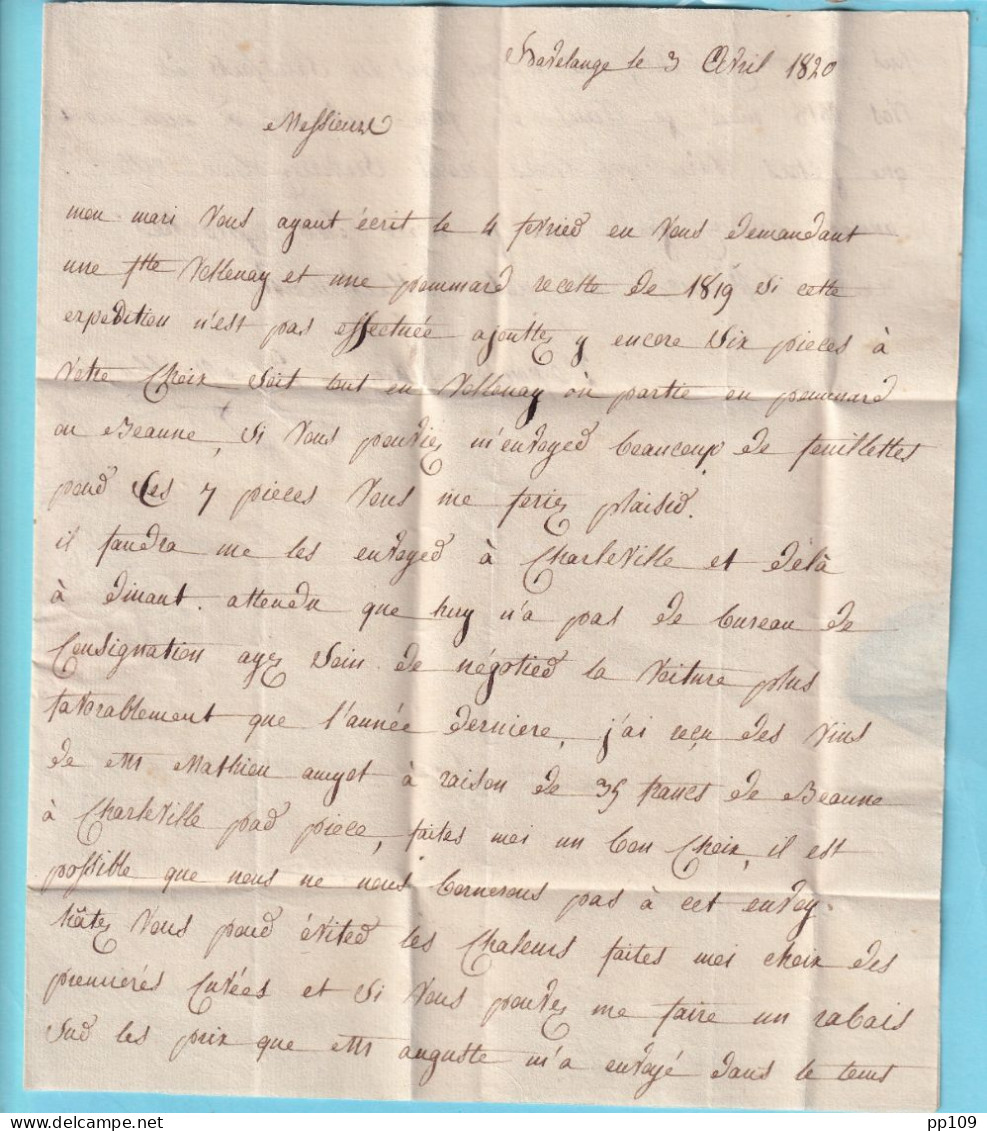 PRECURSEUR  Avec Cont. 3 Avril 1820 NAMEN Pays-Bas Par Givet Vers Beaune France  - 1830-1849 (Belgique Indépendante)