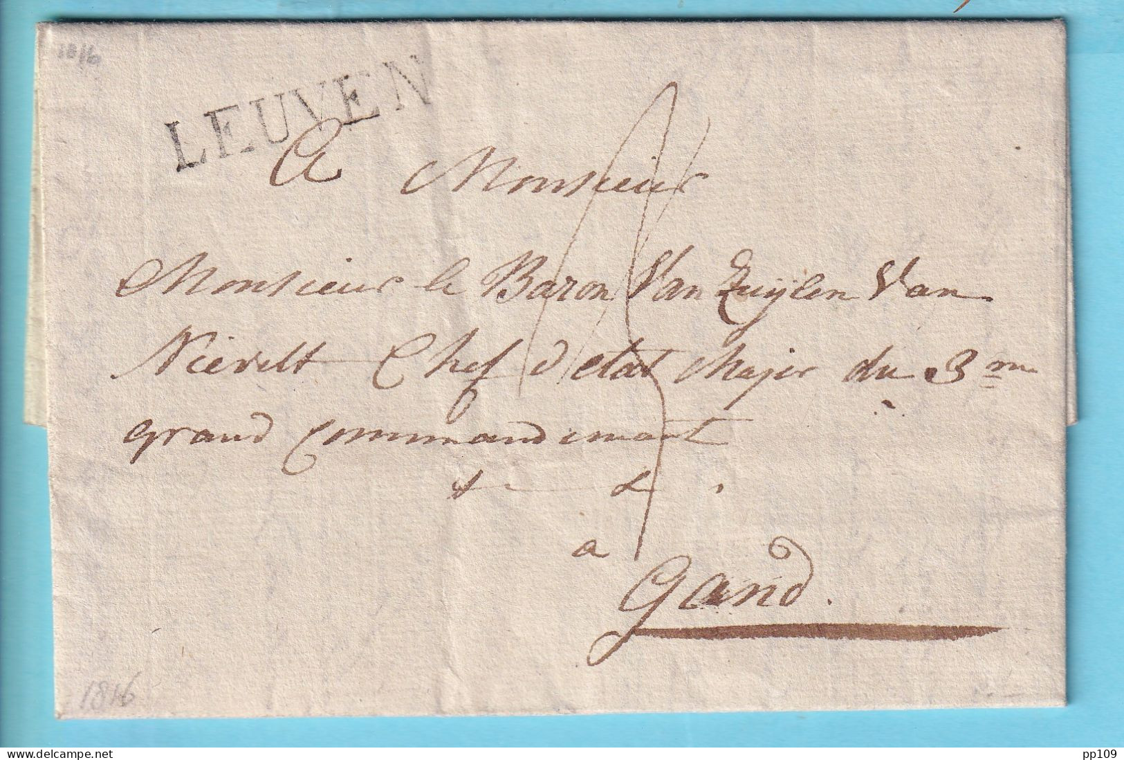 PRECURSEUR Avec Cont. 28 Mai 1816 De LEUVEN Vers GAND  - 1830-1849 (Belgique Indépendante)
