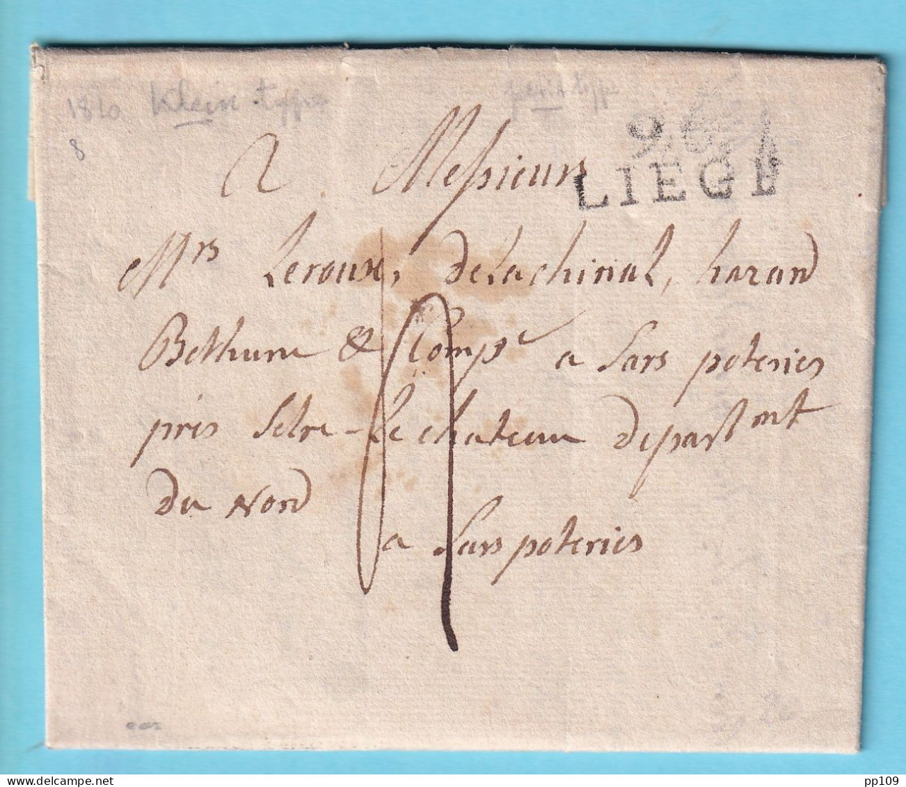 PRECURSEUR Avec Cont. 26 Juillet 1810 De LIEGE 96 Vers SARS POTERIES  - 1815-1830 (Holländische Periode)