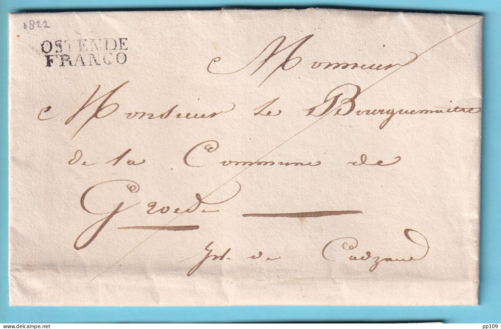 PRECURSEUR  Avec Cont. 1822 Griffe OSTENDE FRANCO Vers Groeden  - 1815-1830 (Periodo Olandese)