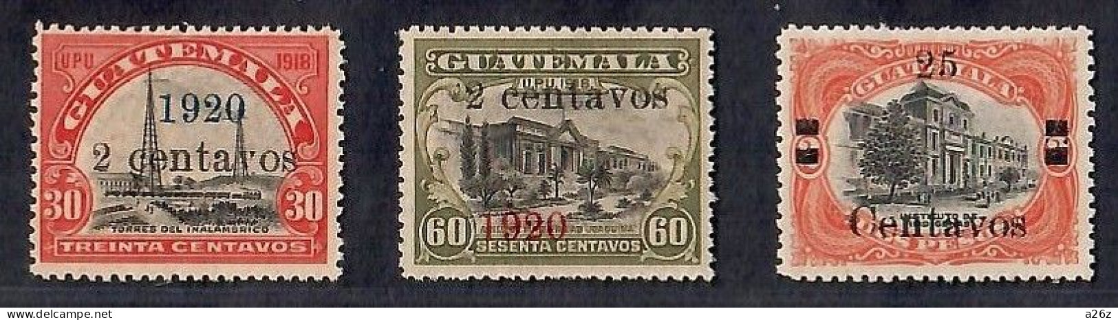 Guatemala 1920 Radio Station (R & Bk) , Joaquina Maternity Hospital (Bk & R) & School For Indians (Bk) 3V MH - Guatemala