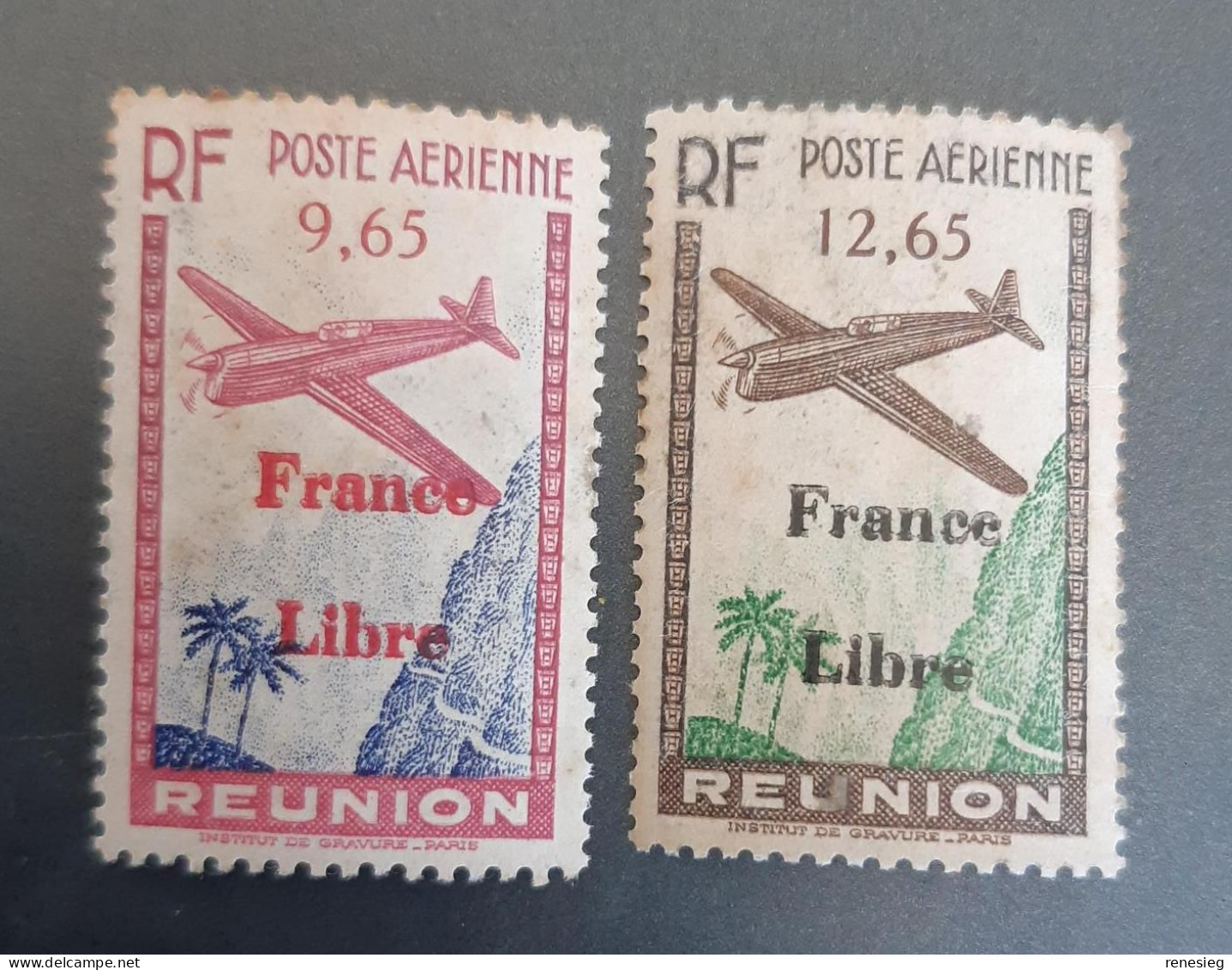 Réunion 1943 Yvert 26 & 27 MH TB - Poste Aérienne