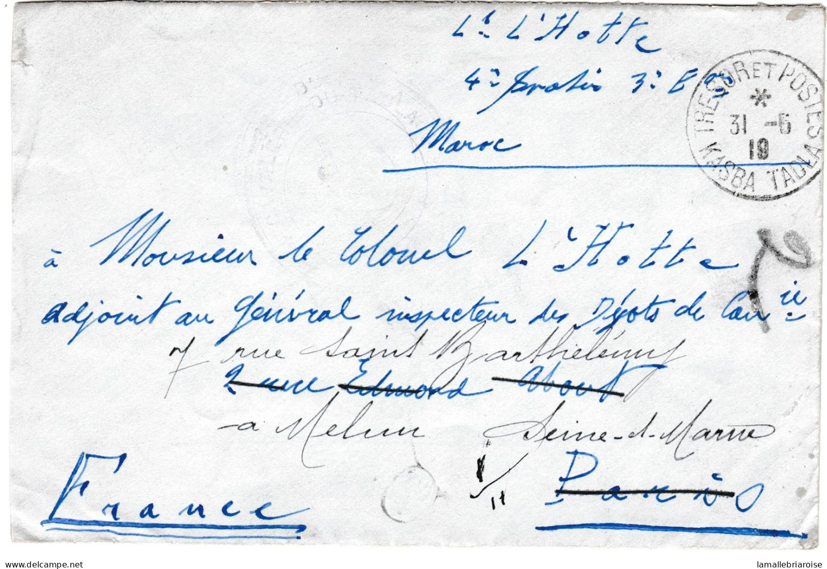 Lettre Avec Courrier (texte Interressant) Avec Cachet: Tresor Et Postes, Kasba Tadla, 31/6/19 - Guerra Del 1914-18