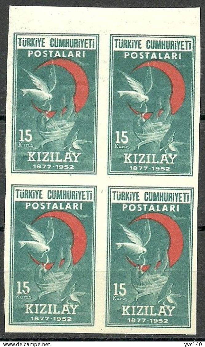 Turkey; 1952 75th Year Of The Turkish Red Crescent Society 15 K. ERROR "Imperf. Block Of 4" - Ungebraucht