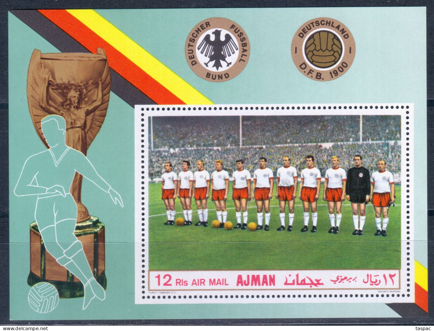 Ajman 1969 Mi# Block 84 A ** MNH - German National Football Team / Soccer - Adschman