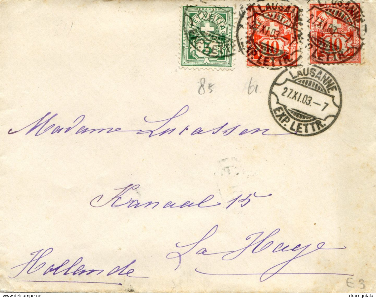 4 Mail Von Bern Genève Lausanne 1898 1903 1906 - Eidg Kreuz - Croix Fédérale - Marcophilie