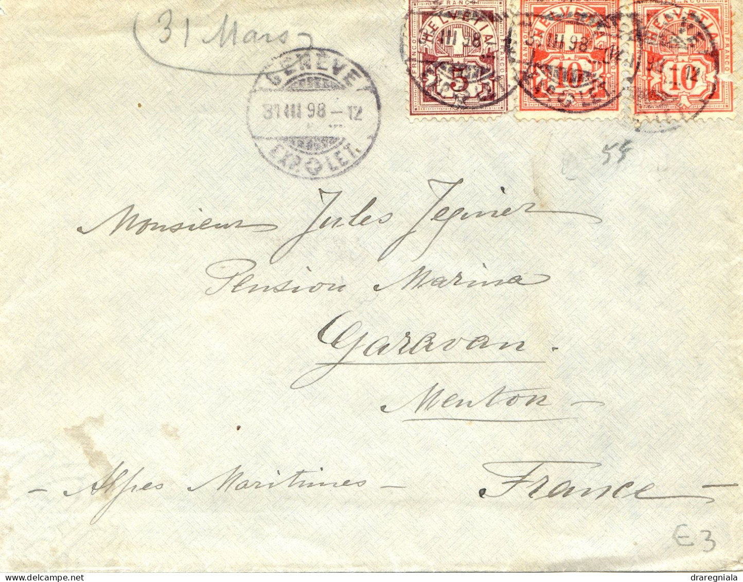 4 Mail Von Bern Genève Lausanne 1898 1903 1906 - Eidg Kreuz - Croix Fédérale - Marcofilie