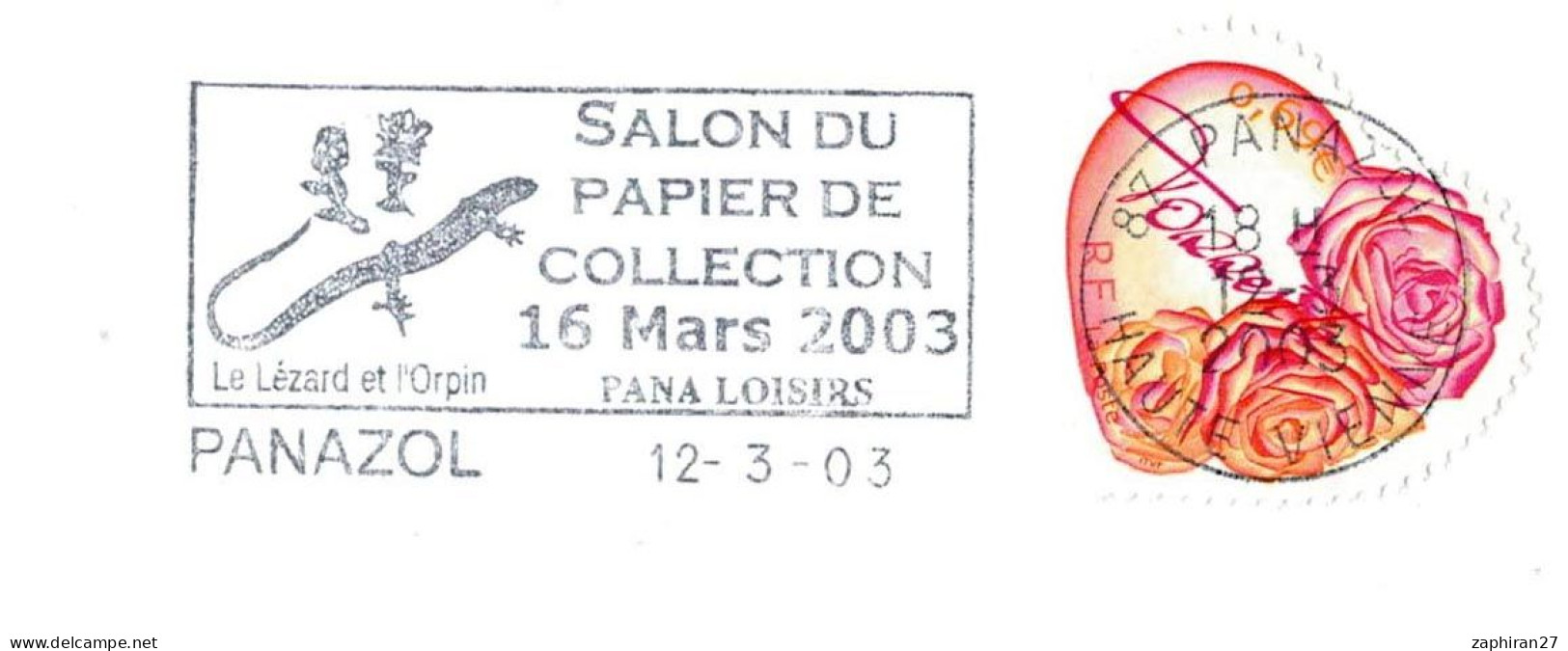 REPTILE LEZARD : FLAMME PANAZOL (87) SALON DU PAPIER DE COLLECTION 16 MARS 2003 LE LEZARD ET L'ORPIN #750# - Andere & Zonder Classificatie