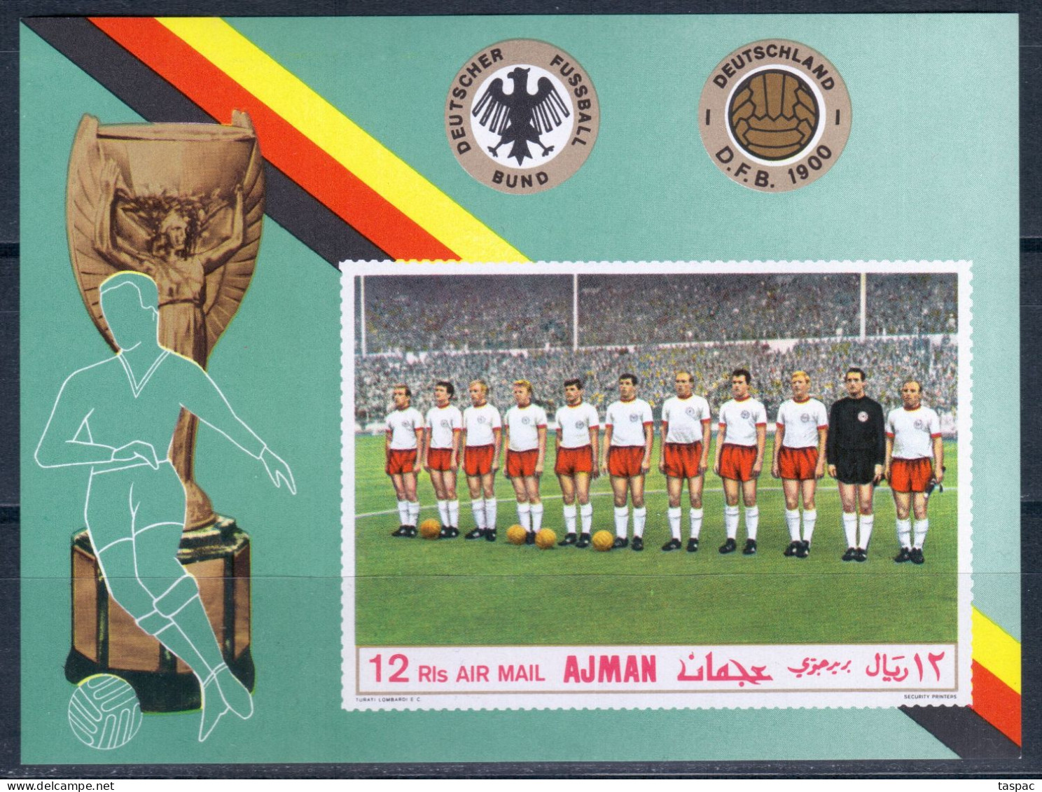 Ajman 1969 Mi# Block 84 B ** MNH - Imperf. - German National Football Team / Soccer - Ajman