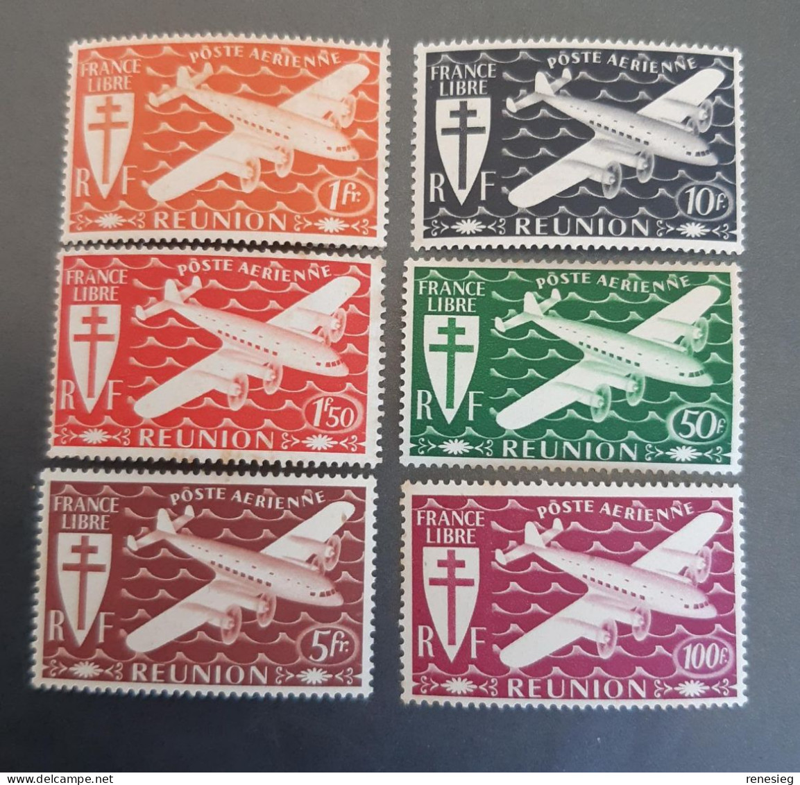 Réunion 1943 Yvert 28, 29, 30, 31, 32 33, 34 MNH - Luchtpost