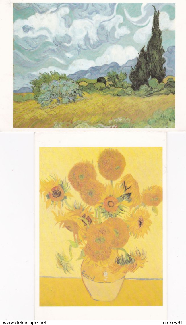 Arts-Peinture-Tableaux--VAN GOGH--Corn Field With Cipresses & Sunflowers --lot De 2 Cartes - Malerei & Gemälde