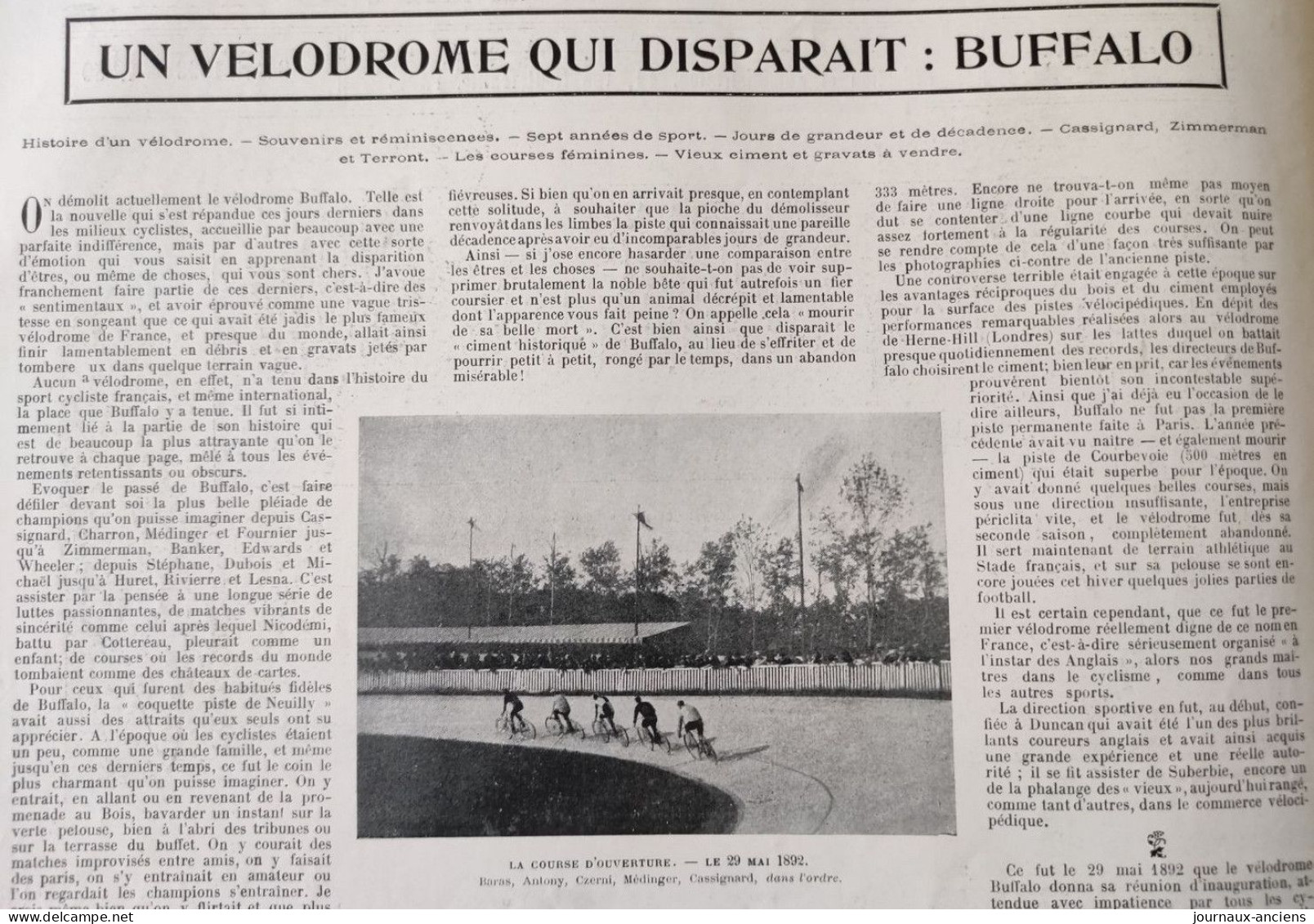 1899 CYCLISME - UN VÉLODROME QUI DISPARAIT - BUFFALO - LES VIEUX DE LA VIEILLE - LA VIE AU GRAND AIR - Magazines - Before 1900