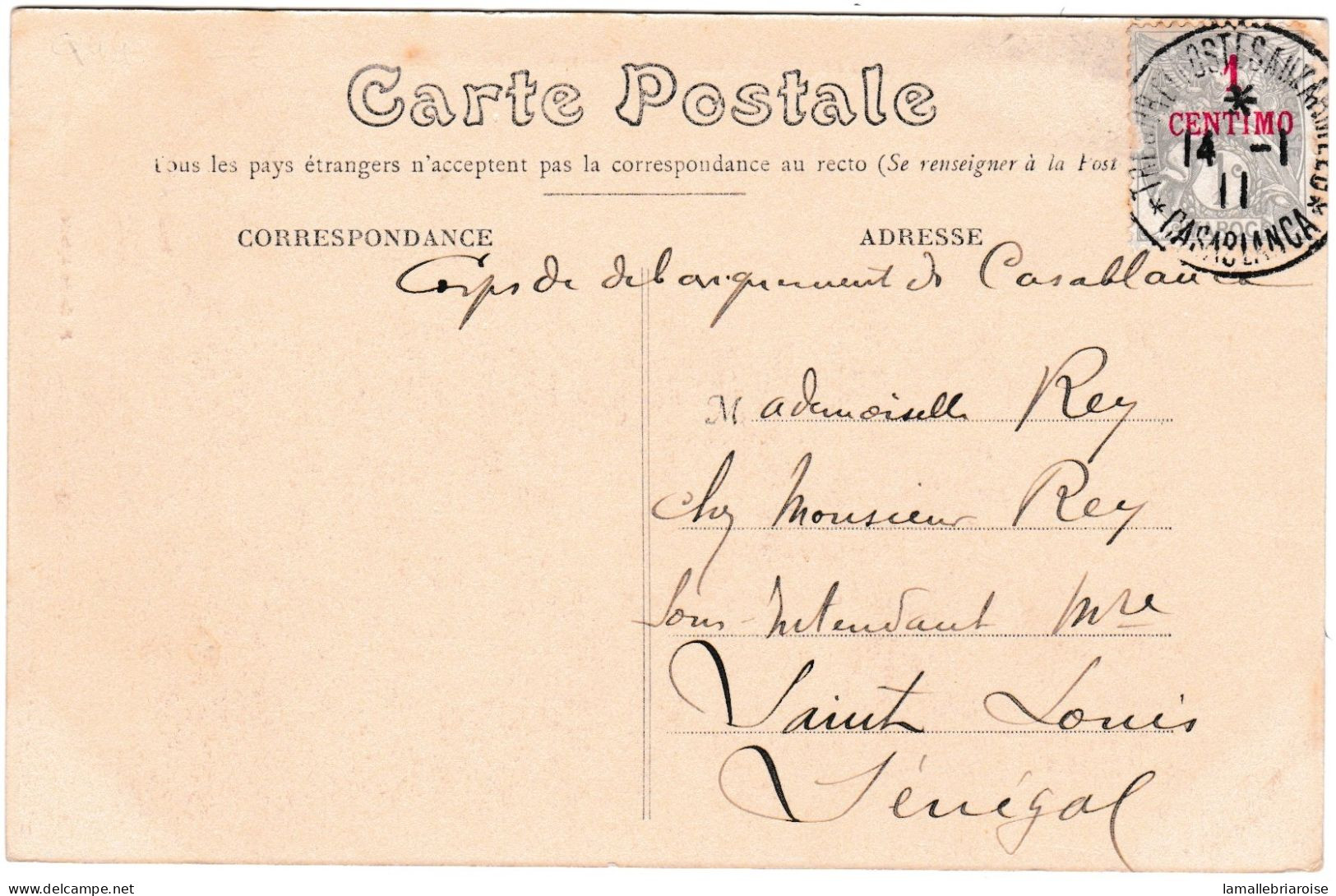 Trésor Et Postes Aux Armées Casablanca Oblitérant Un Timbre Sur Carte Postale Des Deux Cotés - Brieven En Documenten