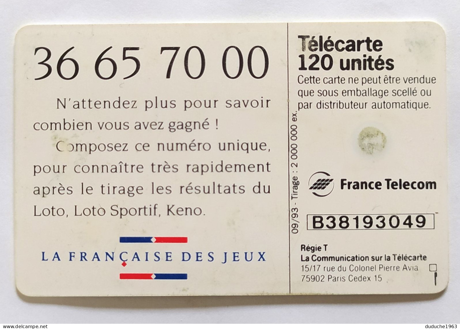 Télécarte France - Française Des Jeux - Loto Sportif - Zonder Classificatie