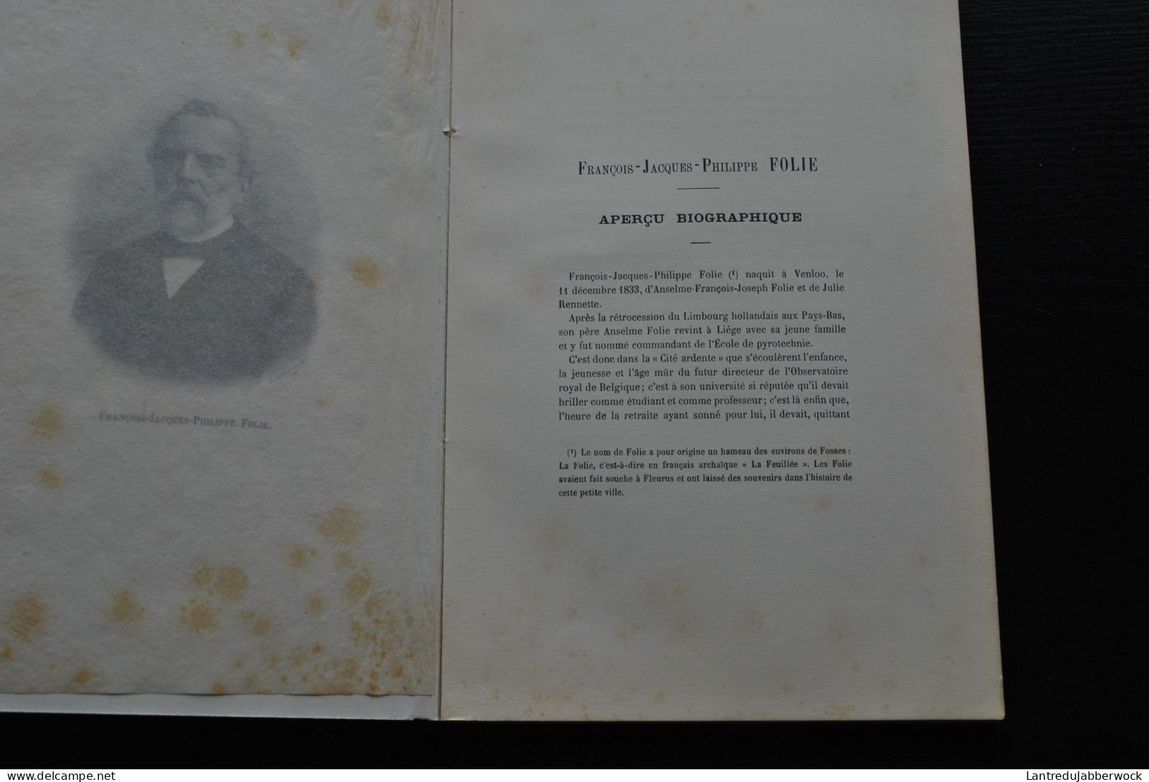 François-Jacques-Philippe FOLIE Aperçu Biographique 1907 Annuaire Astronomique De L'Observatroire Royal Astronomie - Sterrenkunde