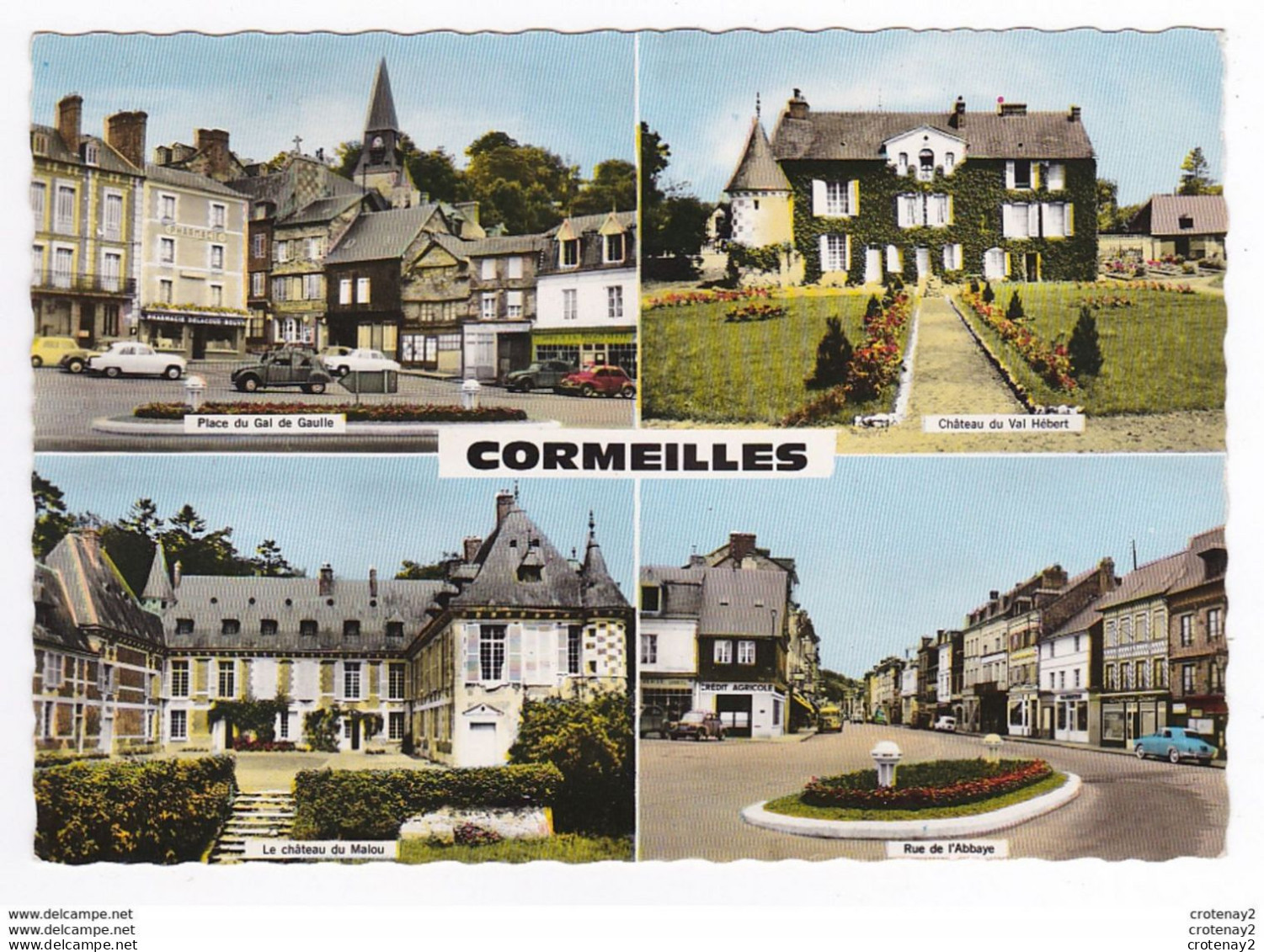 27 CORMEILLES Vers Bernay Multivues Place Pharmacie Delacour Bouvy Châteaux Citroën 2CV Tube Renault 4CV 4L Camionnette - Bernay