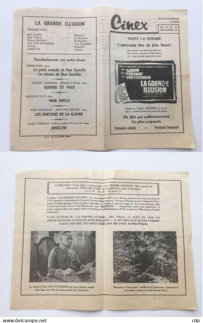 NAMUR Programme Cinéma CINEX 1958 - Programmes