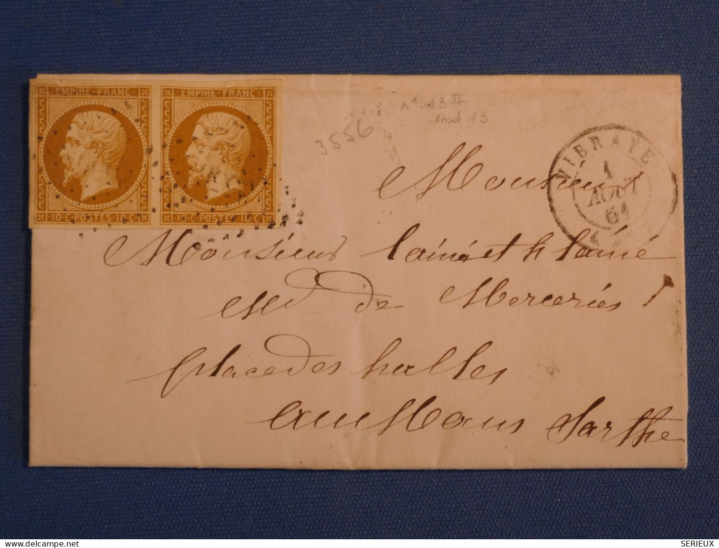 DN12 FRANCE  BELLE LETTRE RR 1861 PETIT BUREAU VIBRAYE  +PAIRE DE N 13  +APR. DEPART +AFF. INTERESSANT++ - 1849-1876: Klassik