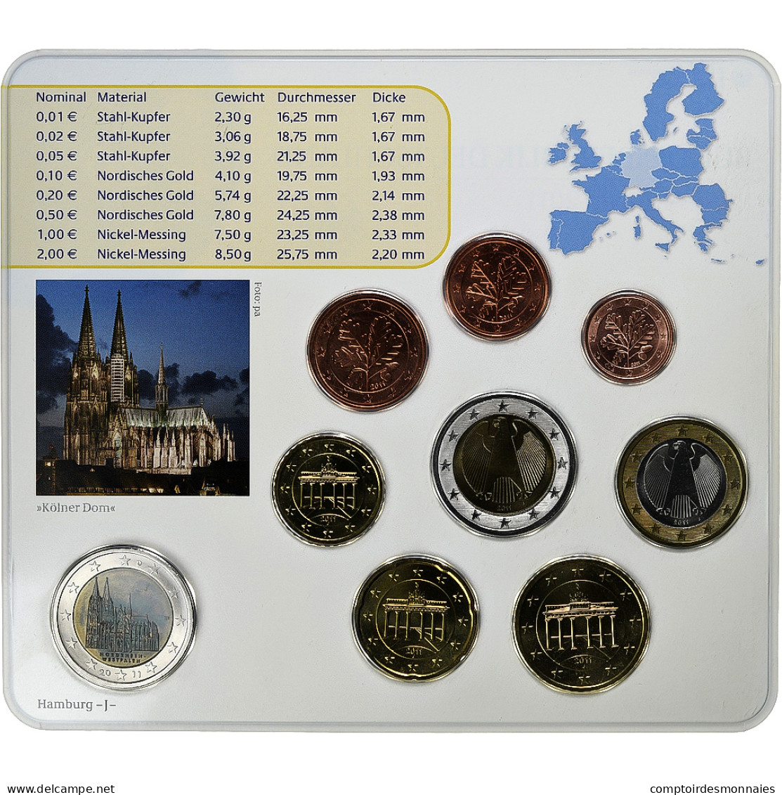 République Fédérale Allemande, Set 1 Ct. - 2 Euro + 2€, Kölner Dom, Coin - Germania