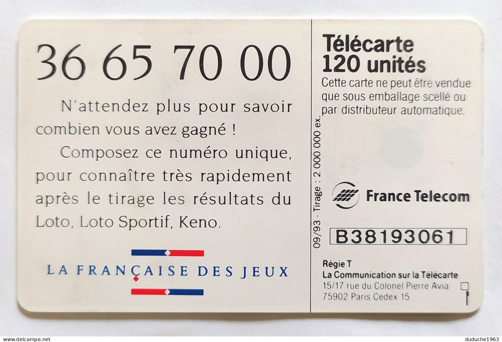 Télécarte France - Française Des Jeux - Loto Sportif - Zonder Classificatie