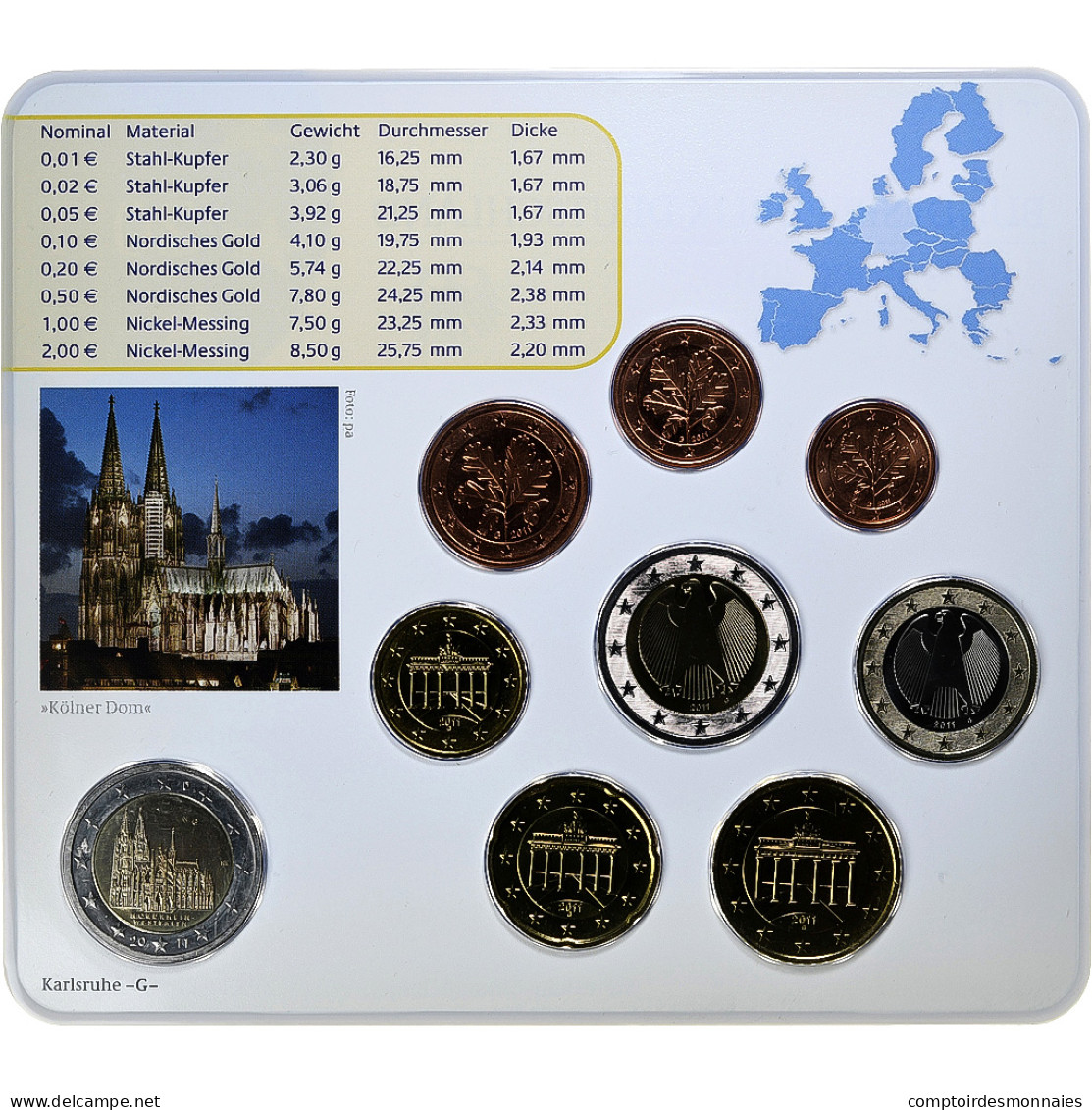 République Fédérale Allemande, Set 1 Ct. - 2 Euro + 2€, Kölner Dom, Coin - Alemania