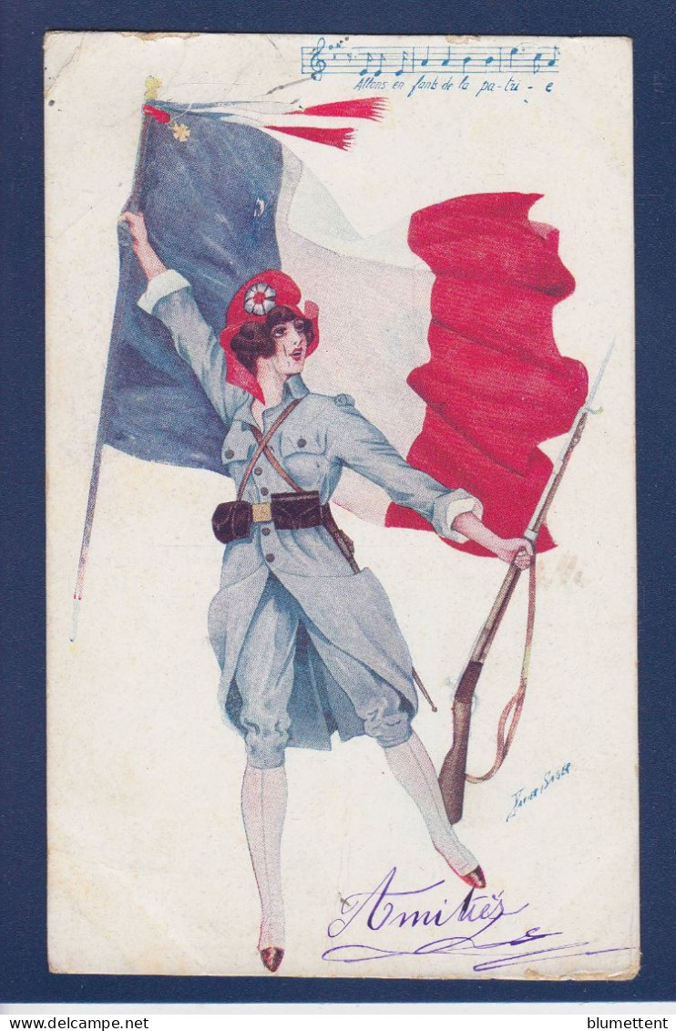 CPA Sager Xavier Drapeaux écrite Femme Woman Patriotique - Sager, Xavier