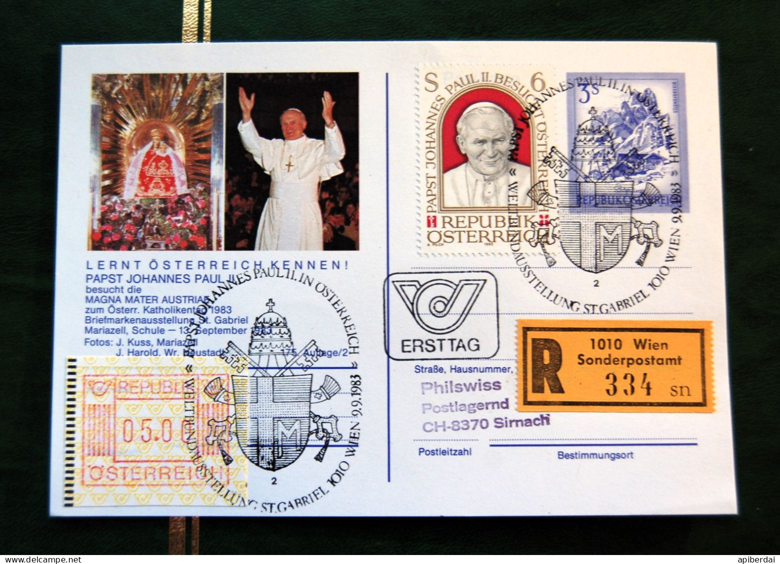 Autriche Austria - 1983 Papst Card Sending To Switzerland With Reco. - Maximum Cards