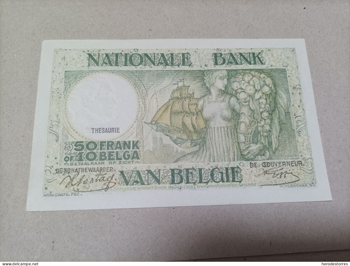 Billete Bélgica, 50 Francos/10 Belgas, Año 1943, UNC - 100 Franchi-20 Belgas