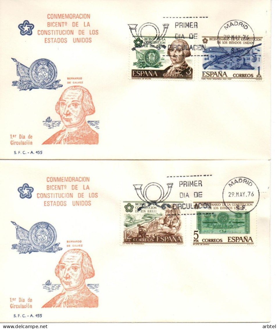 ESPAÑA SPAIN SPD FDC 1976 INDEPENDENCIA USA BILLETE GALVEZ USA - Independecia USA