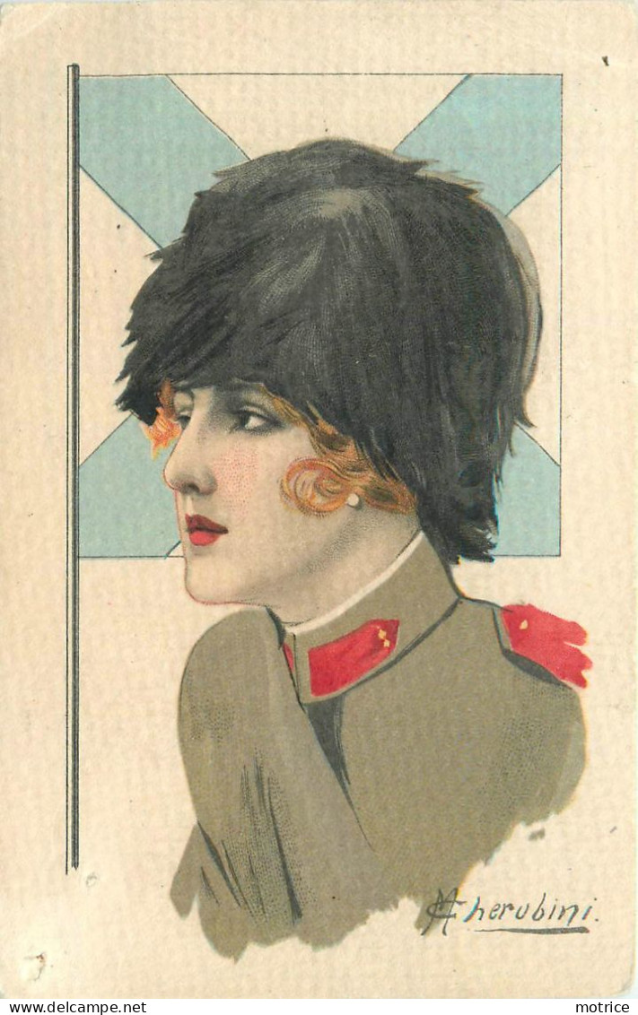 M CHERUBINI - Femme Militaire, Drapeau Russie - Autres & Non Classés