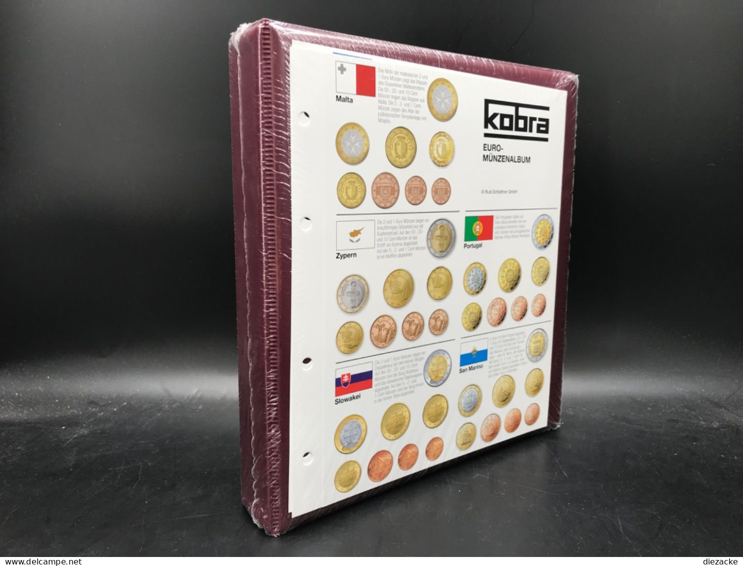 Kobra Euro-Münzalbum Rot Mit 5 Blättern Für 15 Eurosätze Neu - Supplies And Equipment