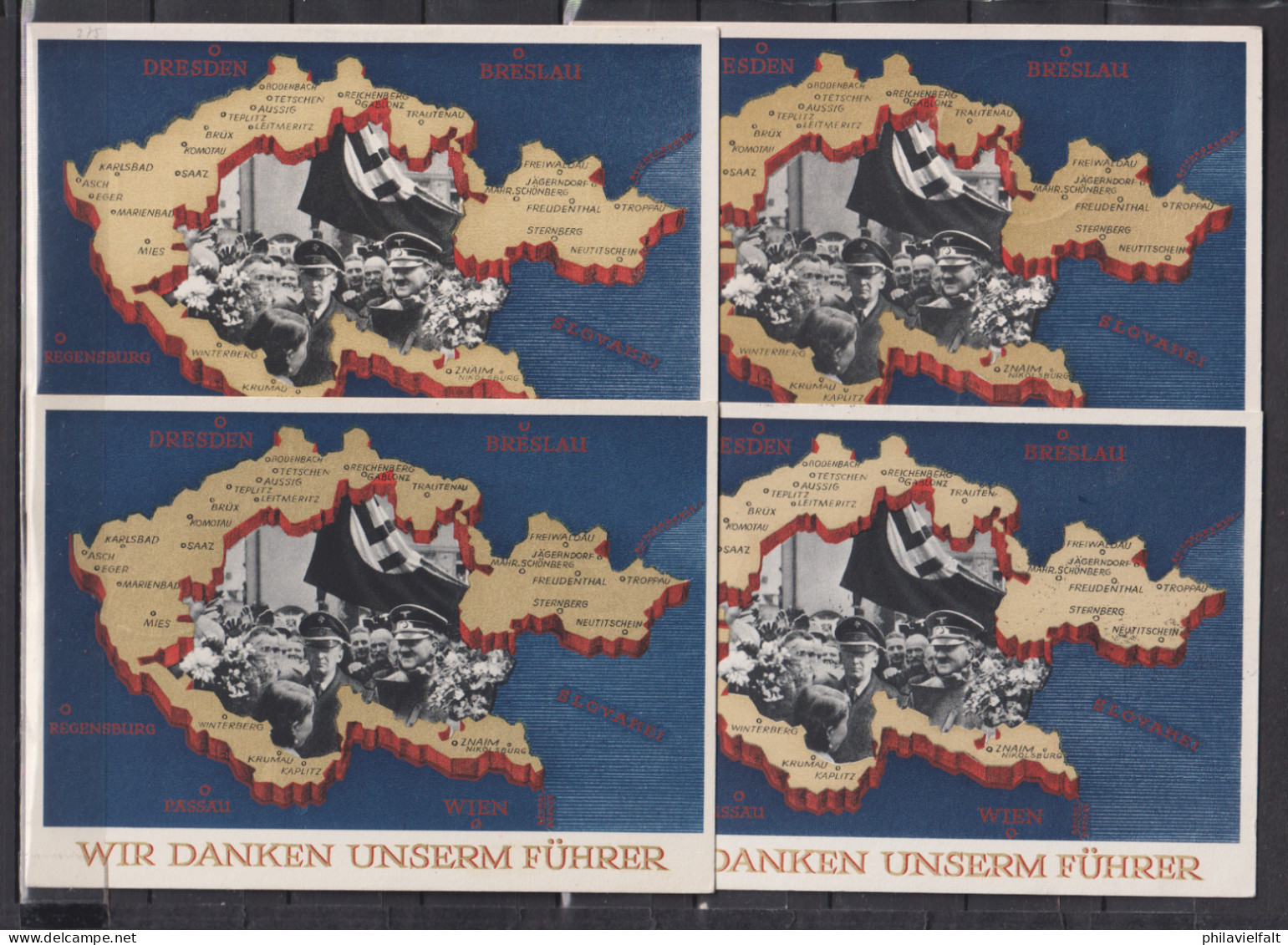 Dt.Reich 1938 Abstimmung Im Sudetenland 4x Ganzsache P 275 SSt  Komplett Aussig/Reichenberg/Karlsbad/Troppau - Cartes Postales