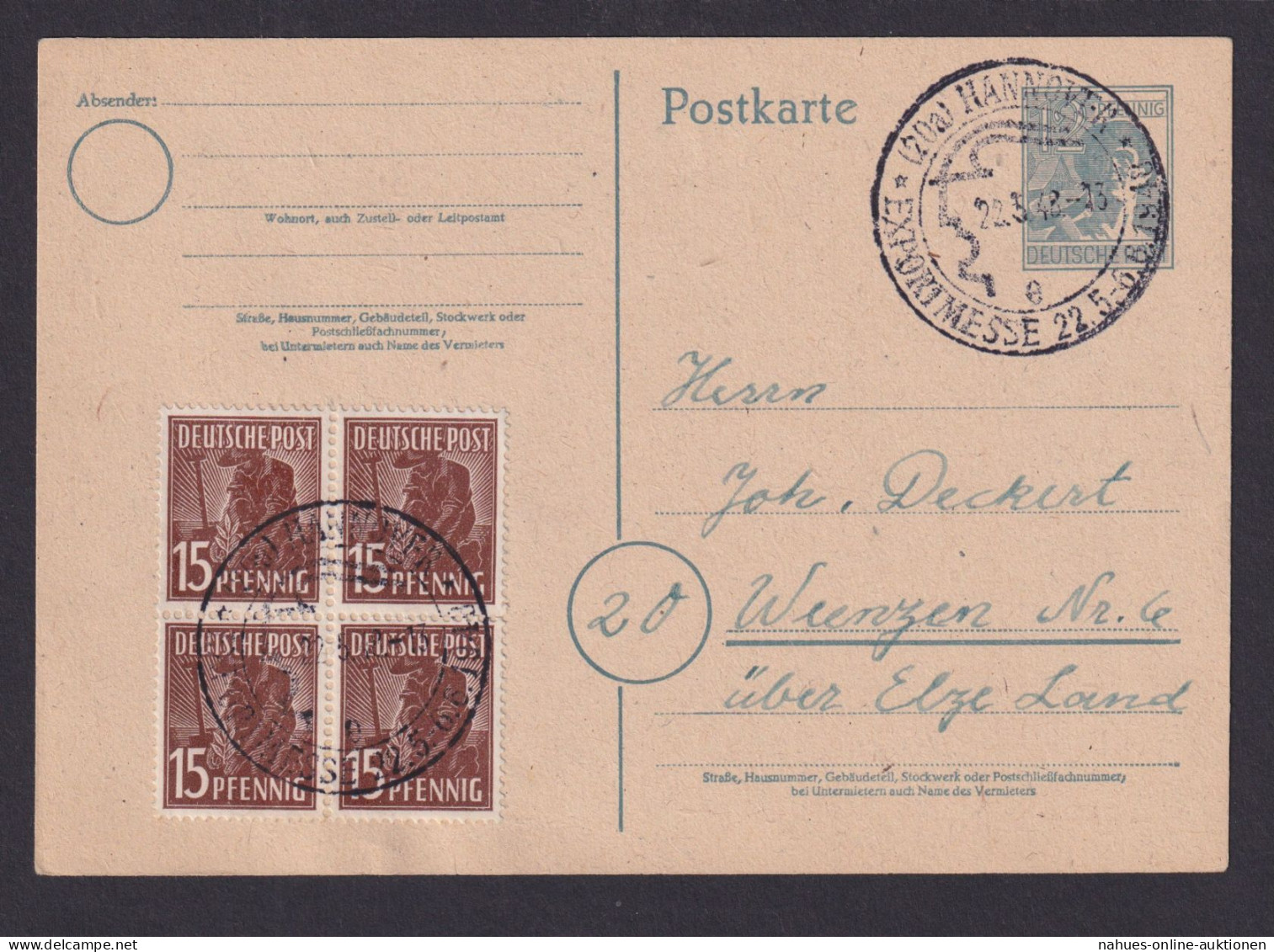 All. Besetzung Ganzsache Hannover N. Weenzen Viererblock SSt Exportmesse 1948 - Other & Unclassified