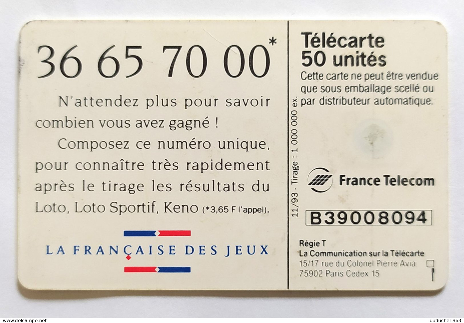 Télécarte France - Française Des Jeux - Keno - Ohne Zuordnung
