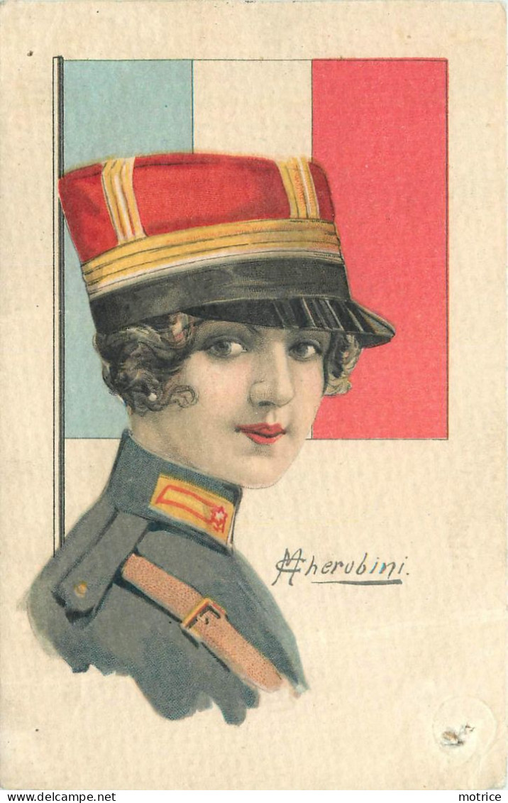 M CHERUBINI - Femme Militaire, Drapeau France. - Andere & Zonder Classificatie