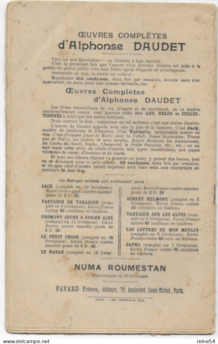 Numa Roumestan 7 Oeuvres Complètes D'Alphonse DAUDET N° 89 Edit. Fayard Frères Paris (pages 145 à 168) - Französische Autoren