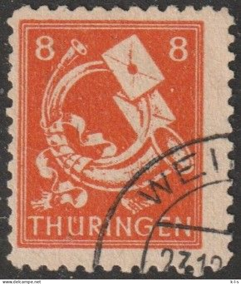 SBZ- Thüringen 1945, Mi. Nr. 96 AX T, Freimarke: 8 Pfg. Posthorn Und Brief.  Gestpl./used - Gebraucht