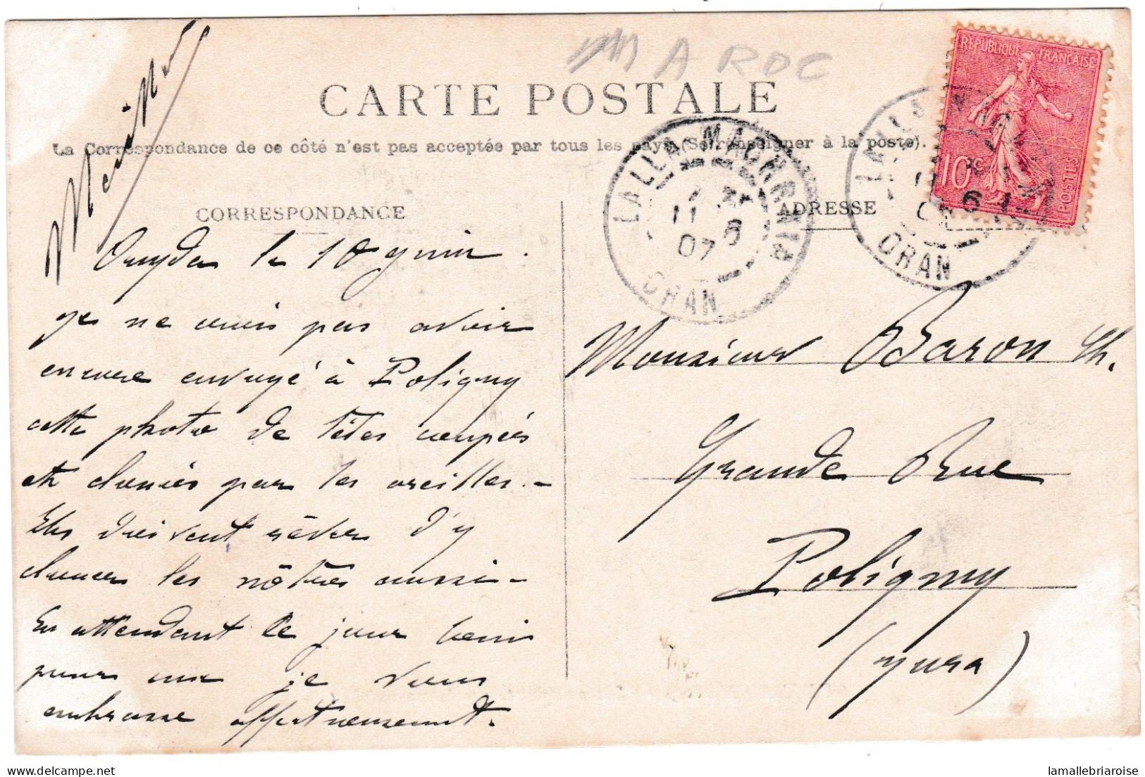 Mission Militaire Française Au Maroc, Timbre Français Oblitéré De Lalla-Machrnia (Marnia), Oran - Cartas & Documentos