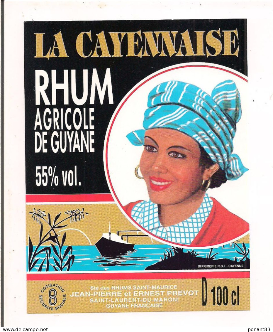 Etiquette Rhum Agricole De La GUYANE - La Cayennaise - 55% -100 Cl - J.P. Et Ernest Prevot à St Laurent Du Maroni - - Rum