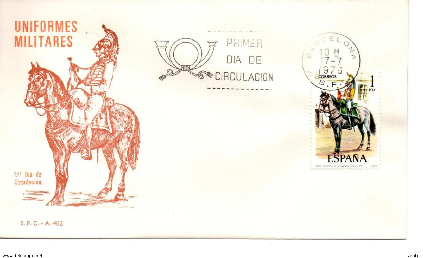 ESPAÑA SPAIN SPD FDC UNIFORMES MILITARES 1976 MILITAR SOLDADO SOLDIER MAT BARCELONA - Militares