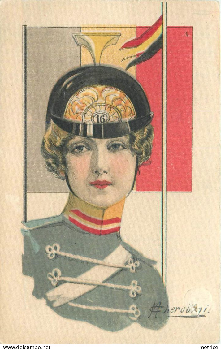 M CHERUBINI - Femme Militaire, Drapeau Belge. - Altri & Non Classificati