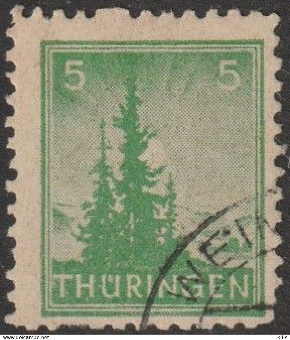 SBZ- Thüringen 1945, Mi. Nr. 94 AX Bu, Freimarke: 5 Pfg. Tannen Im Thüringer Wald.  Gestpl./used - Usati