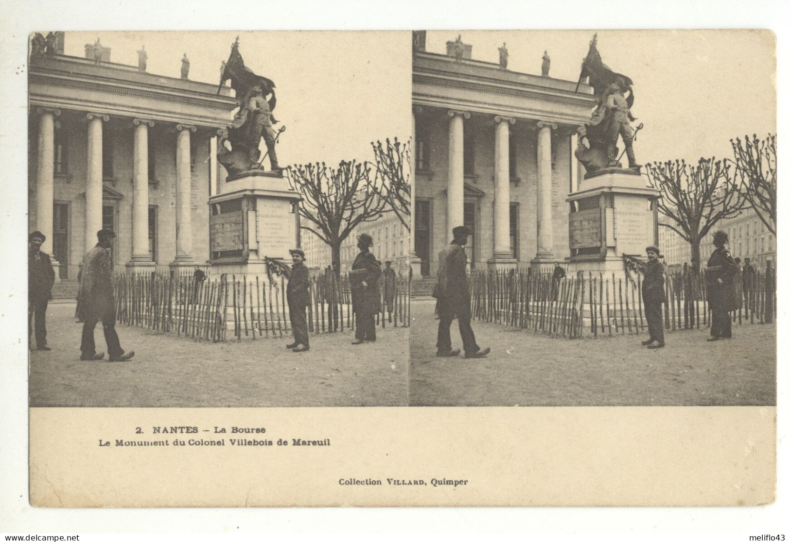 44/ CPA A 1900 Stéréoscopique - Nantes - La Bourse - Monument Colonel Villebois De MAreuil - Nantes