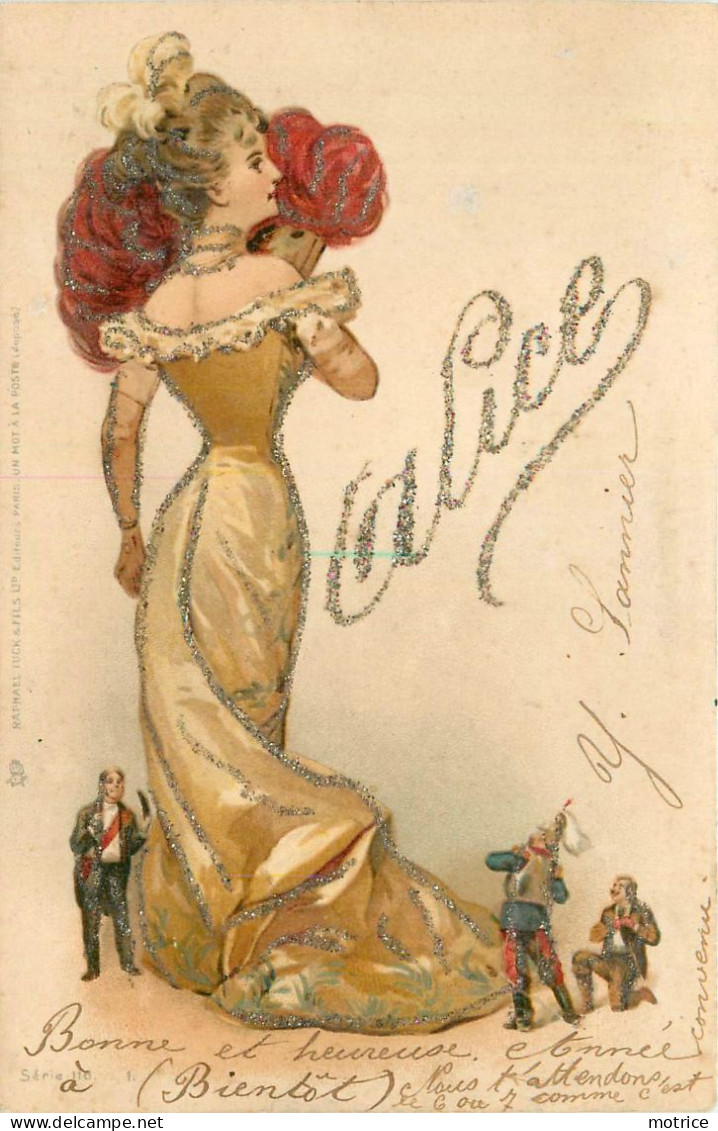 PRENOM - Alice, Femme Style Art Nouveau, Carte Illusrée, Paillettes. - Nomi