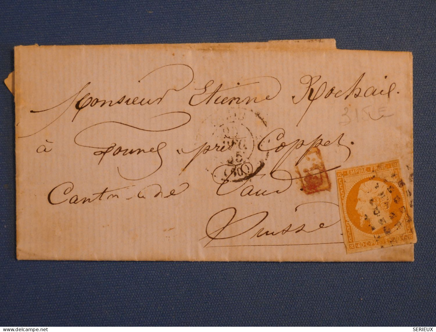 DN12 FRANCE  LETTRE RR 1865   AU CANTON DE VAUD SUISSE  VIA LAUSANNE + NAP. 40C   +AFF. INTERESSANT++ - 1849-1876: Classic Period