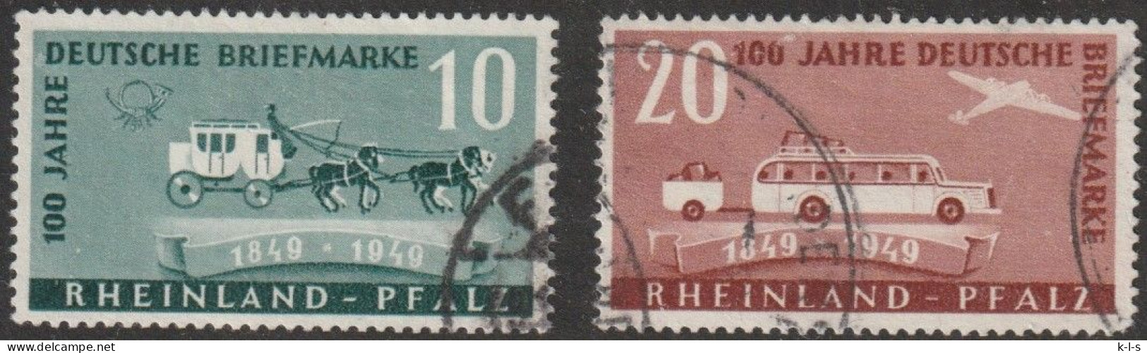 Franz. Zone- Rheinland Pfalz: 1949, Mi. Nr. 49-50,  100 Jahre Deutsche Briefmarken.  Gestpl./used - Rhine-Palatinate